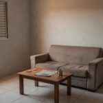 Sala de casa brasileira vazia em visita de captação imobiliária