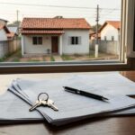 Documentos de corretagem imobiliária em casa residencial brasileira