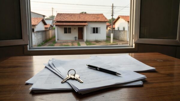 Documentos de corretagem imobiliária em casa residencial brasileira