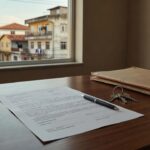 Contrato de intermediação imobiliária com documentos e chaves sobre mesa de escritório