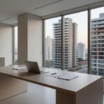 Escritório de imobiliária com vista para prédios residenciais no Brasil