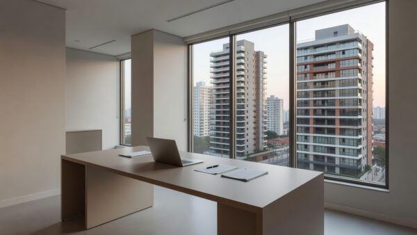 Escritório de imobiliária com vista para prédios residenciais no Brasil