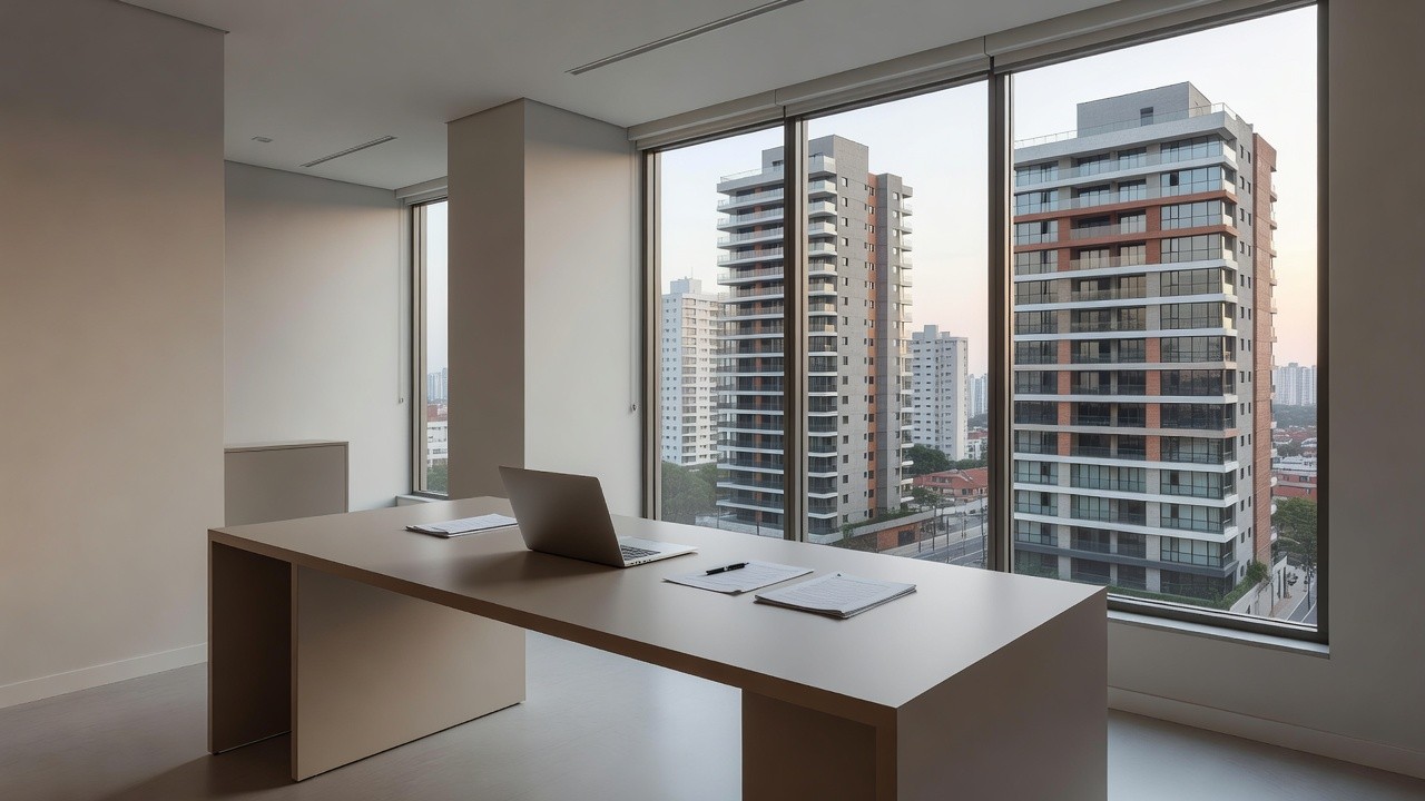 Escritório de imobiliária com vista para prédios residenciais no Brasil