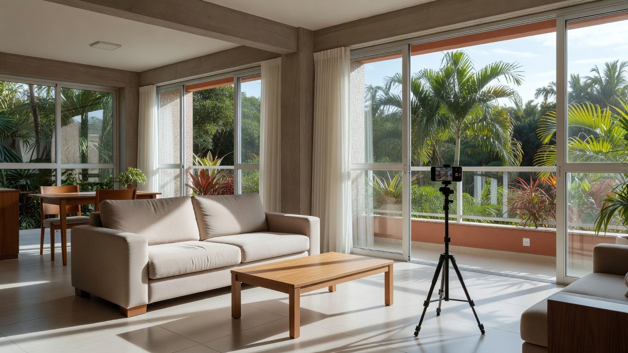 Apartamento brasileiro moderno fotografado com celular para anúncio imobiliário