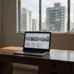 Laptop com interface de Meta Ads para captação de imóveis residenciais no Brasil