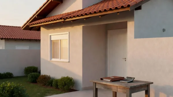 Casa residencial brasileira com elementos de financiamento habitacional para vendas imobiliárias