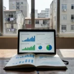 Notebook com gráficos de conversão em portal imobiliário brasileiro