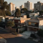 Bairro residencial brasileiro com casas e apartamentos para mercado imobiliário