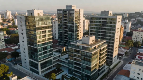 Complexo residencial moderno em São Paulo representando o mercado imobiliário