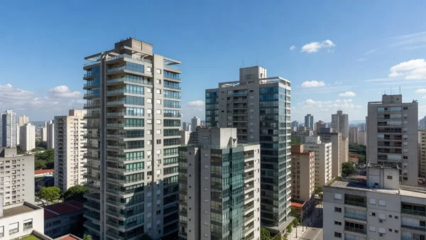 Panorama de edifícios residenciais em São Paulo para mercado imobiliário