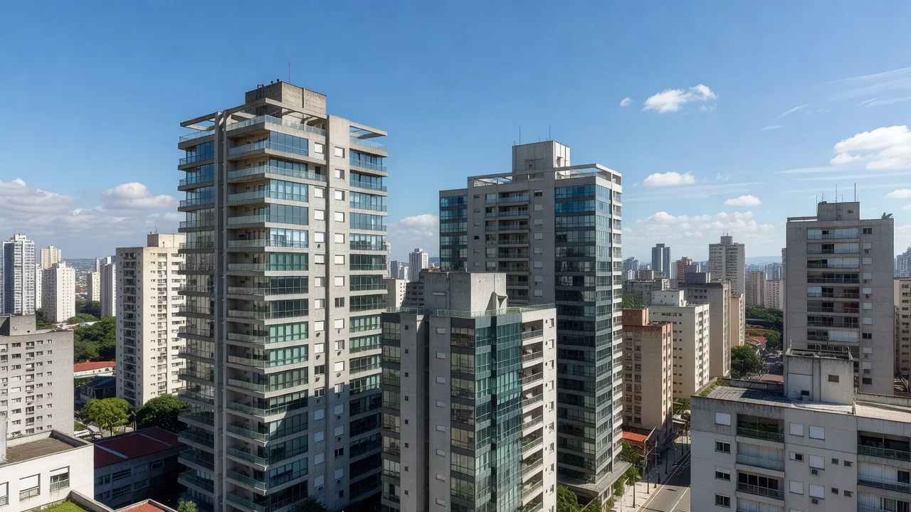 Panorama de edifícios residenciais em São Paulo para mercado imobiliário