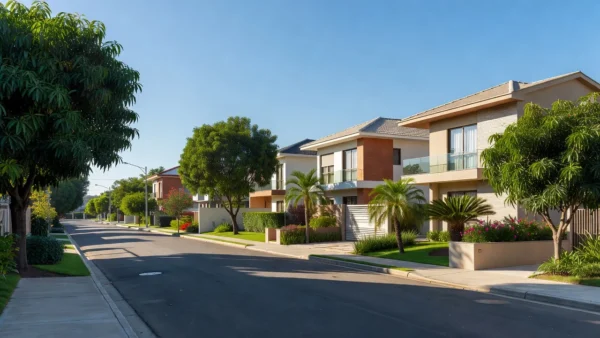 Bairro residencial brasileiro com casas modernas no mercado imobiliário