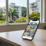 Smartphone com stories do Instagram sobre imóveis residenciais no Brasil