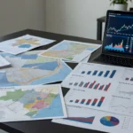 Relatórios de desempenho de bairros com mapas e gráficos para mercado imobiliário