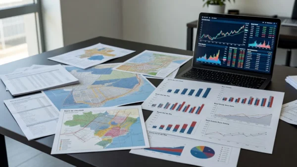 Relatórios de desempenho de bairros com mapas e gráficos para mercado imobiliário