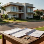 Documentos de fechamento de venda imobiliária em casa brasileira