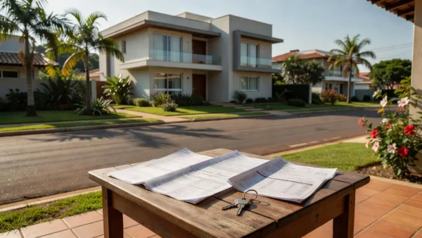 Documentos de fechamento de venda imobiliária em casa brasileira