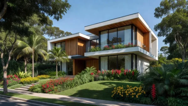 Casa moderna brasileira simbolizando valor imobiliário e marketing no Instagram