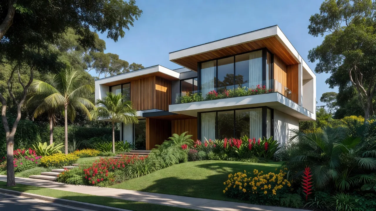 Casa moderna brasileira simbolizando valor imobiliário e marketing no Instagram