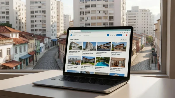 Tela de portal imobiliário brasileiro com títulos otimizados em buscas internas