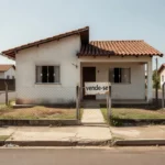 Casa brasileira com placa de venda sem visitas após exclusividade imobiliária