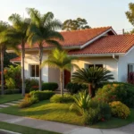 Casa residencial brasileira moderna em bairro arborizado representando o mercado imobiliário