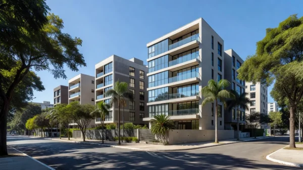 Edifícios residenciais modernos no Brasil simbolizando vendas imobiliárias
