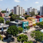 Bairro residencial brasileiro com casas e apartamentos para rede de indicações imobiliárias