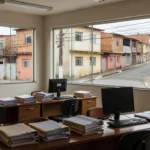 Escritório imobiliário com documentos de registro de atendimento no Brasil