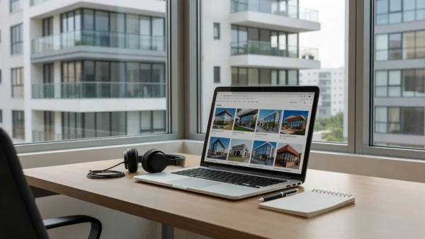 Mesa com notebook aberto em portal imobiliário representando tempo de resposta a leads
