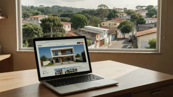 Laptop exibindo anúncio de imóvel residencial em portal imobiliário brasileiro