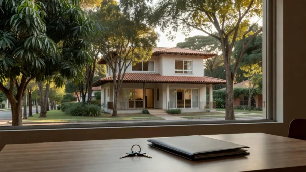 Chaves e documentos de fechamento imobiliário em casa brasileira