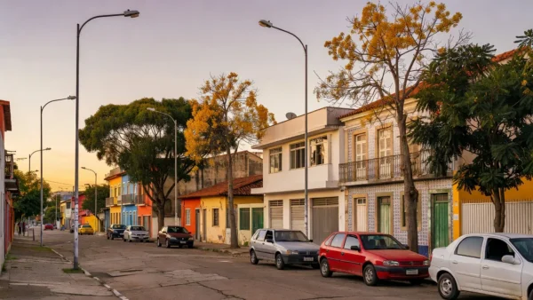 Rua residencial brasileira com casas para captação imobiliária local