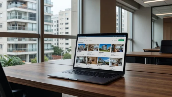 Tela de portal imobiliário brasileiro com listagens de imóveis