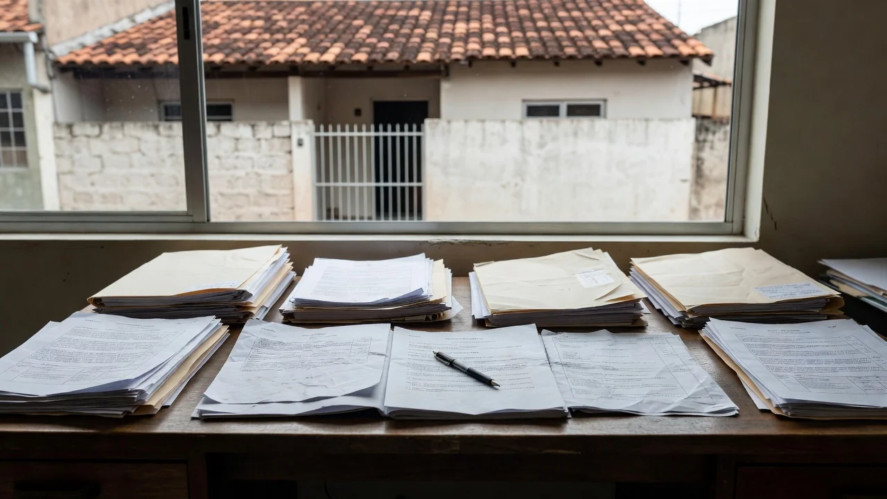 Documentos de imóvel em inventário sobre mesa em escritório no Brasil