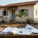 Casa residencial brasileira com documentos imobiliários para herdeiro de imóvel
