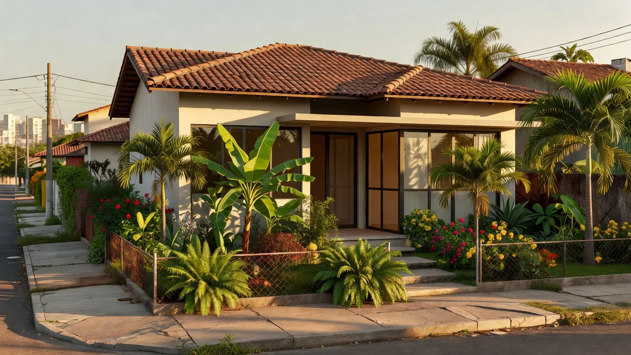 Casa residencial brasileira em bairro suburbano representando mercado imobiliário