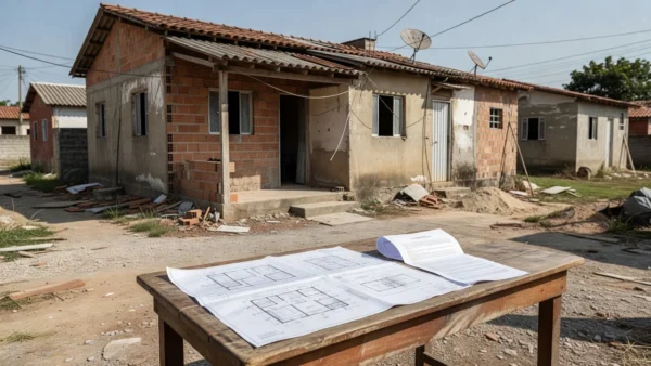 Casa brasileira com área irregular e contrato imobiliário para corretores