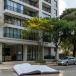 Condomínio residencial brasileiro com livro de ocorrências na recepção