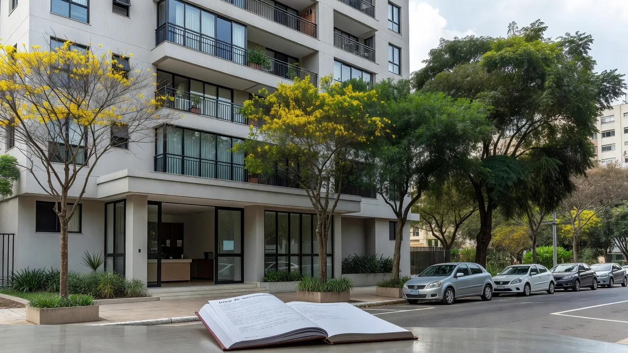 Condomínio residencial brasileiro com livro de ocorrências na recepção