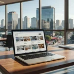 Notebook exibindo portais imobiliários com anúncios de imóveis no Brasil
