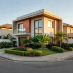 Casa residencial brasileira moderna em bairro urbano para mercado imobiliário