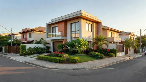 Casa residencial brasileira moderna em bairro urbano para mercado imobiliário