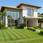 Casa moderna brasileira com jardim, foto profissional para listagem imobiliária
