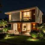 Foto noturna profissional de imóvel residencial brasileiro para mercado imobiliário