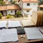 Documentos e calculadora sobre carteira de exclusividades imobiliárias no Brasil