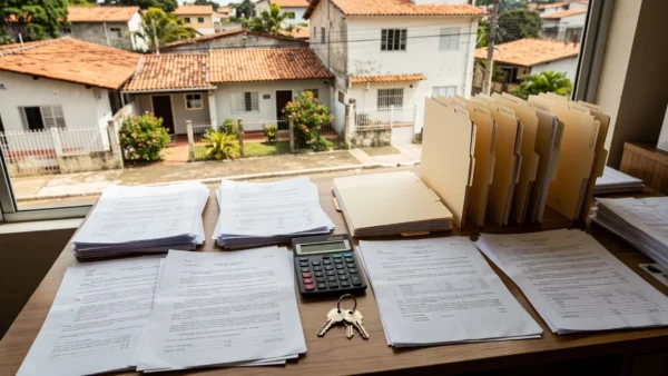 Documentos e calculadora sobre carteira de exclusividades imobiliárias no Brasil