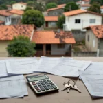 Mesa com laudos de avaliação imobiliária e chaves sobre documentos no mercado brasileiro