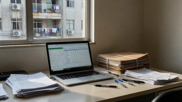 Mesa com laptop e planilha para corretores imobiliários no Brasil