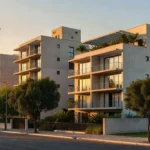 Edifícios residenciais modernos representando mercado imobiliário e carteira ativa de imóveis no Brasil.